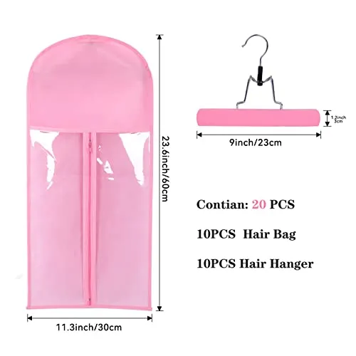 10 PCS Hair Extension Storage Hair Extension Holder Wig Storage Bags Wig Storage for Multiple Wigs Bags Storage with Hanger Wig Organizer for Multiple Wigs Waterproof and Portable (PINK)