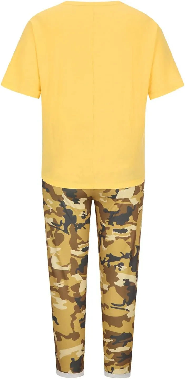 2 Piece Linen Set for Women Summer Outfits Plus Size Short Sleeve Graphic Tees Camo Pants Lounge Matching Sets