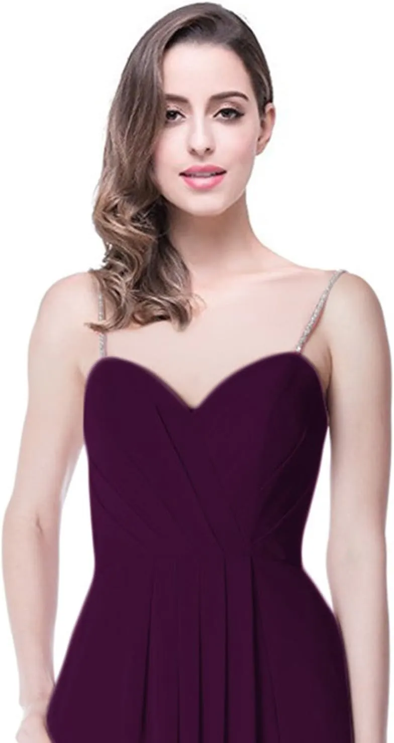 2018 A Line Spaghetti Strap Chiffon Bridesmaid Dress Split with Pocket Formal Gown