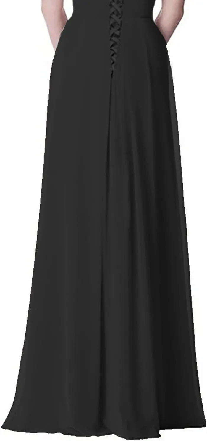 2018 A Line Spaghetti Strap Chiffon Bridesmaid Dress Split with Pocket Formal Gown