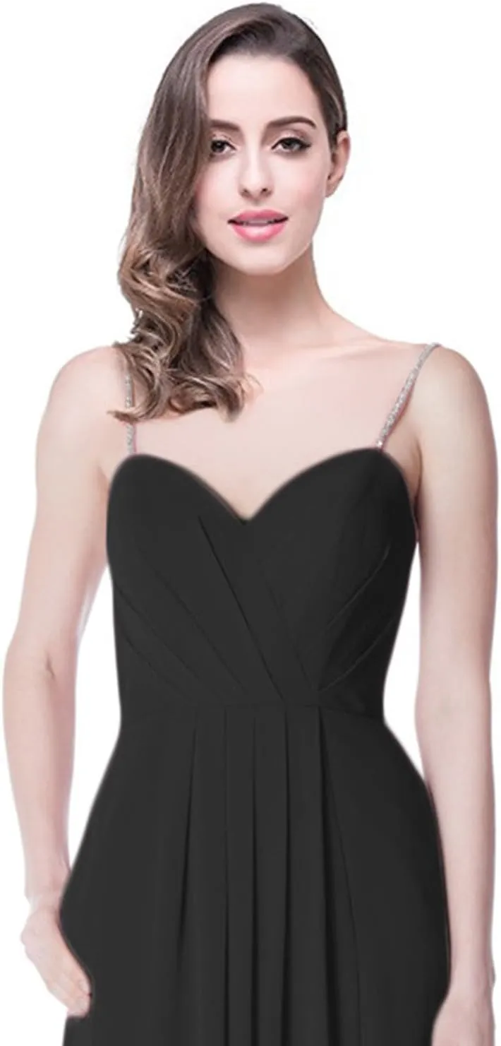 2018 A Line Spaghetti Strap Chiffon Bridesmaid Dress Split with Pocket Formal Gown