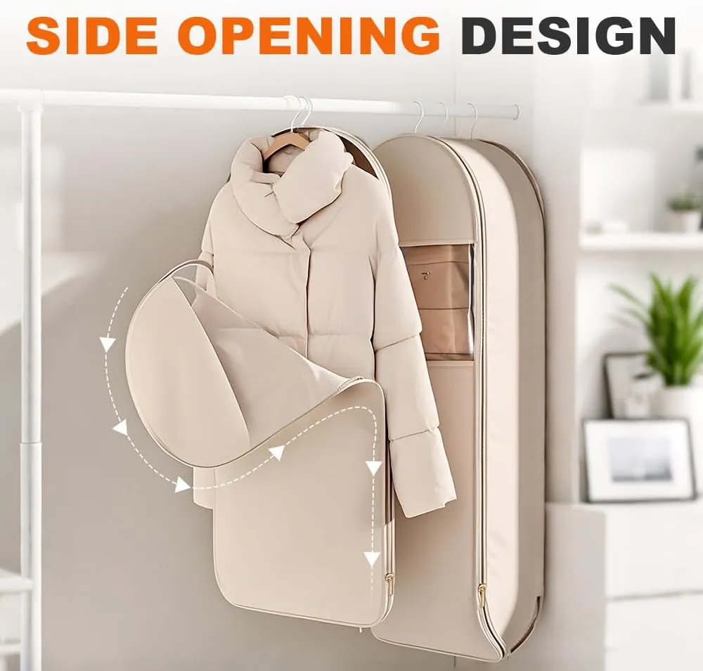 2025 Space Saving Hanging Garment Bag with Self Compression Zipper, Dust Cover Clothes Bags for Down Coat, Heavy Duty Closet Organizer Garment Bags for Closet Storage (Transparent, Small)