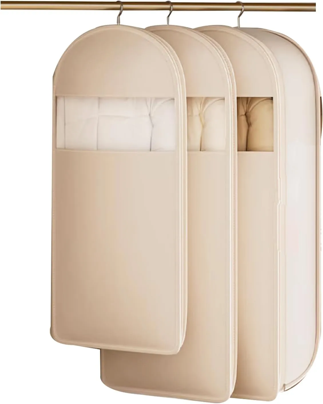 2025 Space Saving Hanging Garment Bag With Self Compression Zipper, Hanging Vacuum Bags, Coat Space Saver Storage Bags, Coat Space Saver Storage Bags, Closet Organizers And Storage (Beige, Large)