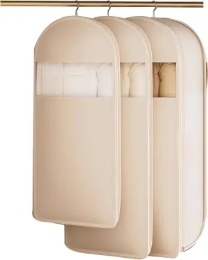 2025 Space Saving Hanging Garment Bag With Self Compression Zipper, Hanging Vacuum Bags, Coat Space Saver Storage Bags, Coat Space Saver Storage Bags, Closet Organizers And Storage (Beige, Large)