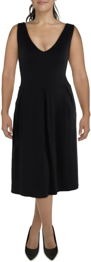 24seven Comfort Apparel Womens Plus Pleated Midi Fit & Flare Dress Black 2X