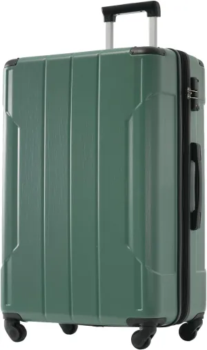 28 Inch Expandable Suitcase with Spinner Wheels, Green Durable ABS Checked Luggage, TSA Approved Lock, Carry-On Expandable Luggage Suitcase