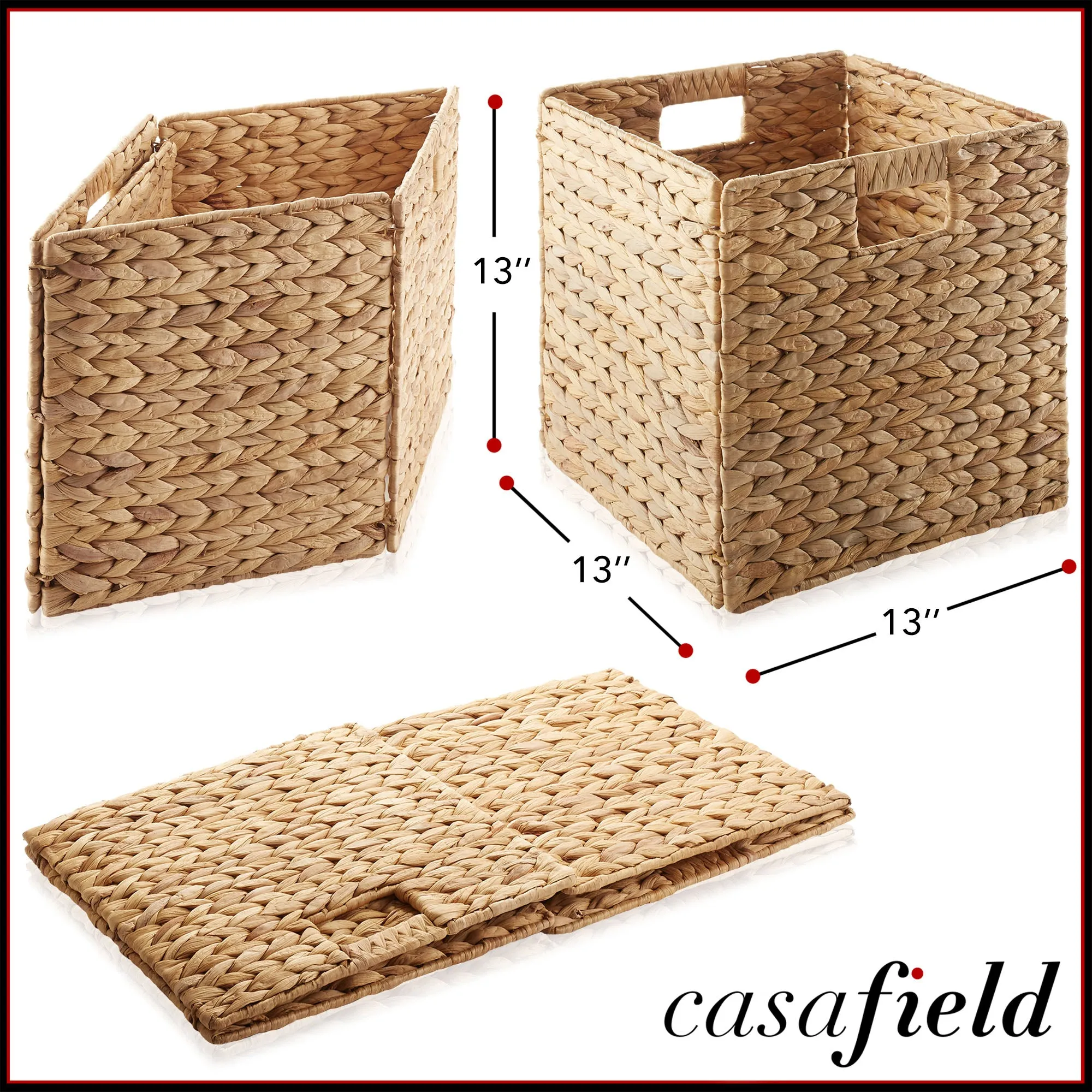 4 Pack 13" x 13" Water Hyacinth Storage Baskets, Natural