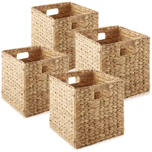 4 Pack 13" x 13" Water Hyacinth Storage Baskets, Natural