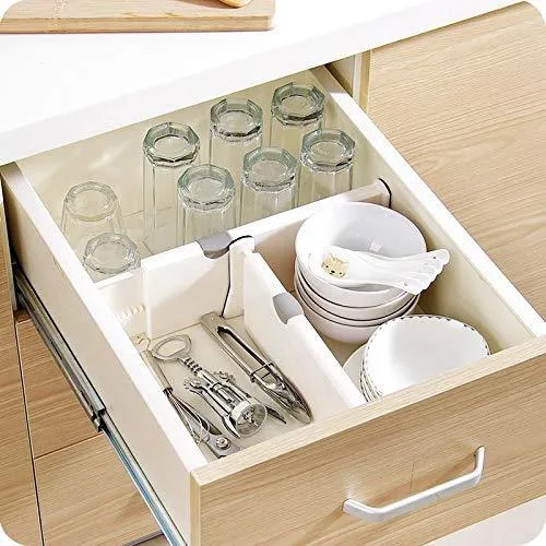 4-Pack Adjustable Drawer Dividers Organizer Separators - Good Grips Dresser Organizer - for Bedroom, Bathroom, Closet, Baby Drawer, Desk, Kitchen Storage