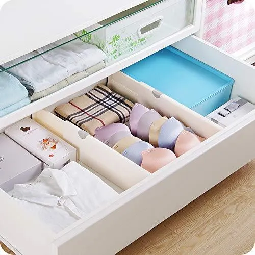 4-Pack Adjustable Drawer Dividers Organizer Separators - Good Grips Dresser Organizer - for Bedroom, Bathroom, Closet, Baby Drawer, Desk, Kitchen Storage