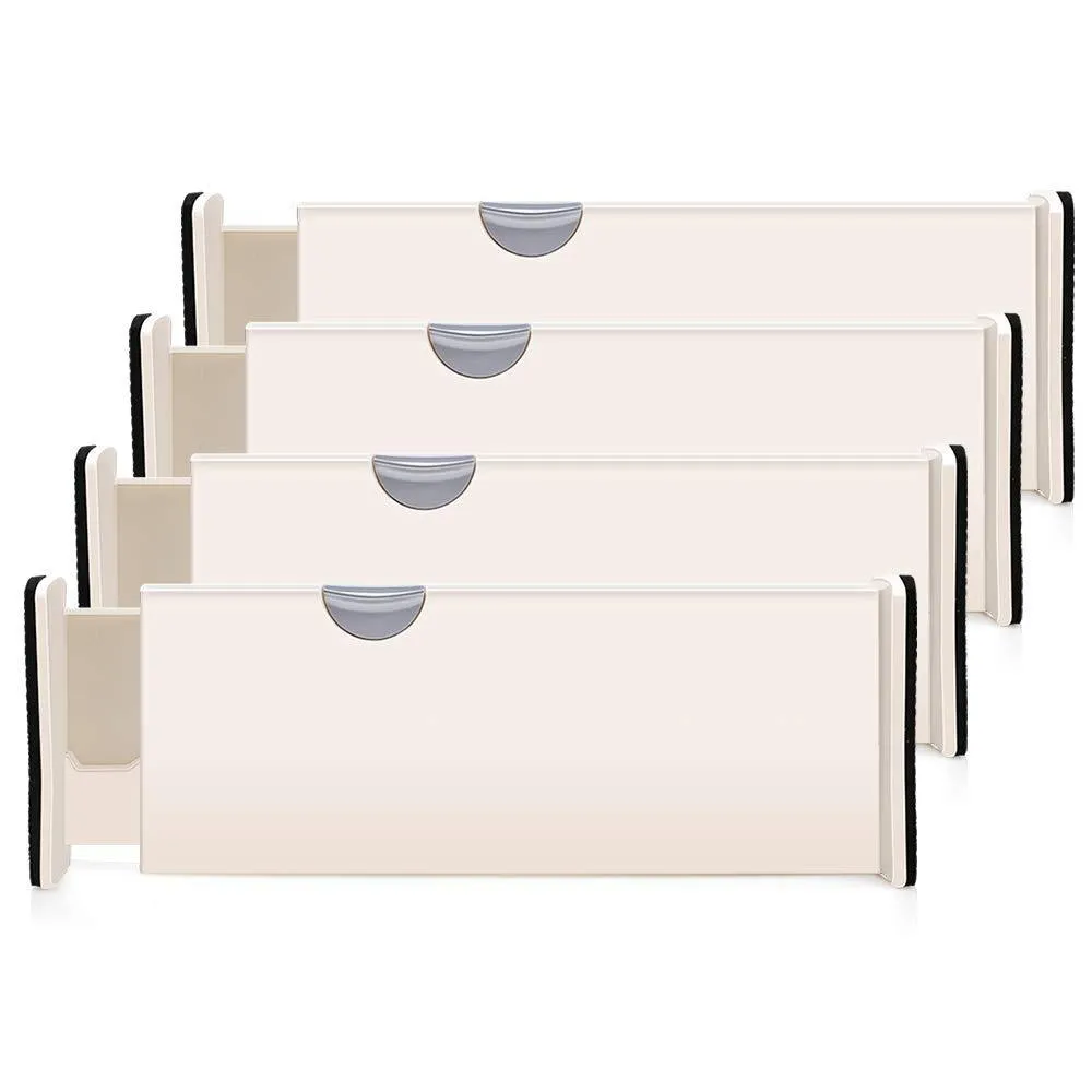 4-Pack Adjustable Drawer Dividers Organizer Separators - Good Grips Dresser Organizer - for Bedroom, Bathroom, Closet, Baby Drawer, Desk, Kitchen Storage