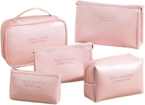 5 Pieces Cosmetic Bags Set, Pink Makeup Organizer, Portable Travel Pouch for Women, Vacation Travel Toiletry Bag, 5 Styles (Color : Pink, Size : 5 Pieces Set) (Pink 5 Pieces Set)