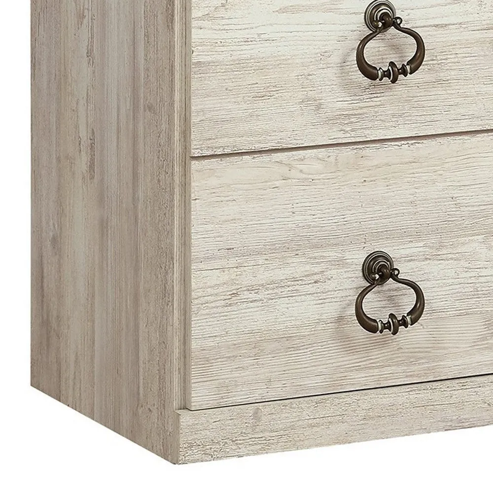 60 Inch Rustic TV Media Entertainment Console, Round Handles, Wood, White By Casagear Home