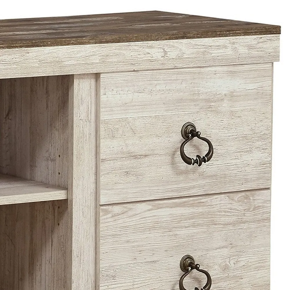 60 Inch Rustic TV Media Entertainment Console, Round Handles, Wood, White By Casagear Home