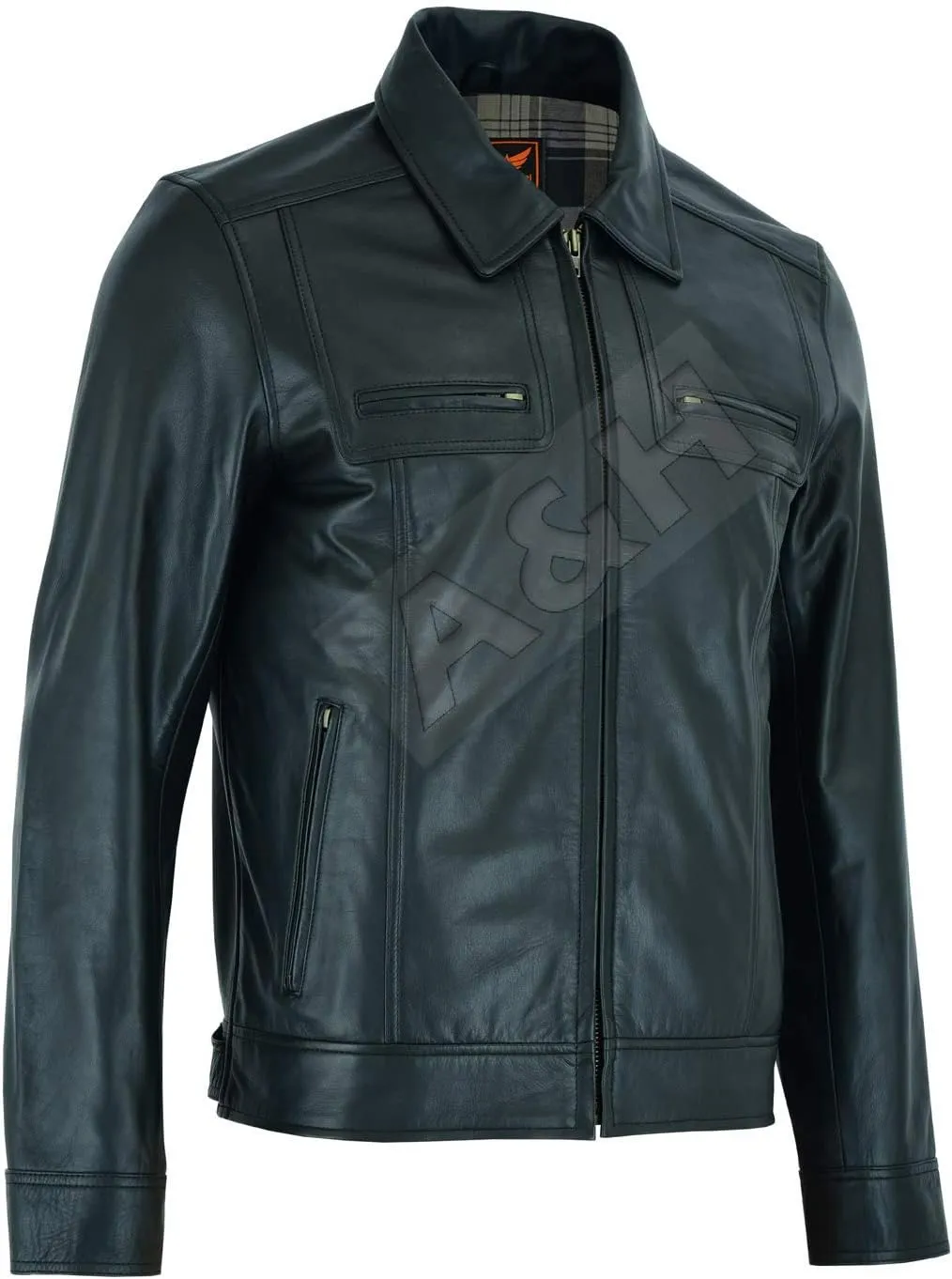 A&H Apparel Mens Classic Genuine Top-Grain Cowhide Bicker Leather Jacket