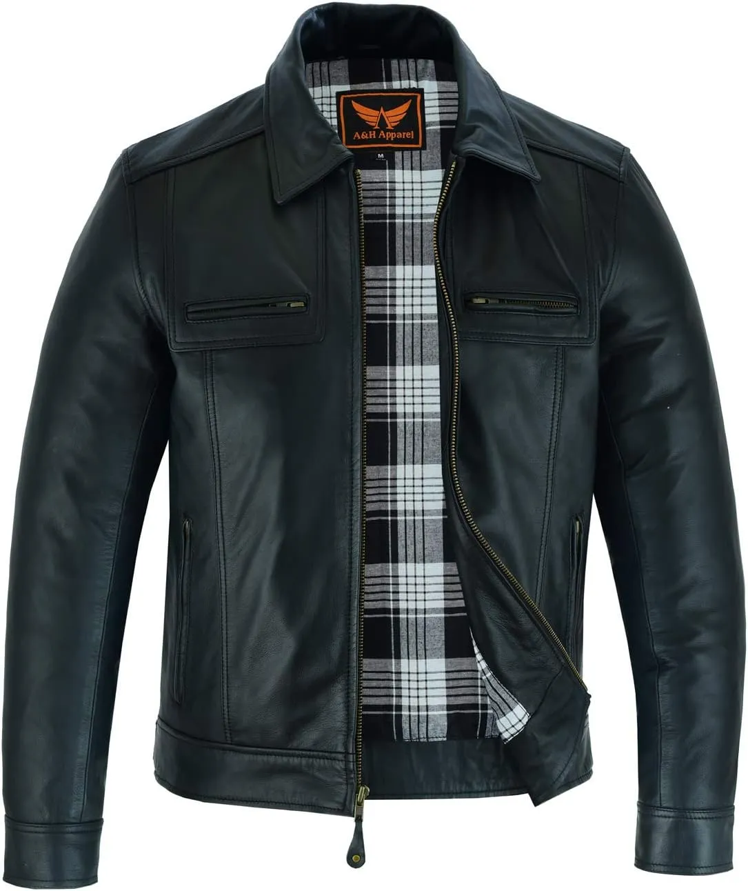 A&H Apparel Mens Classic Genuine Top-Grain Cowhide Bicker Leather Jacket