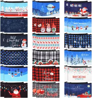 Abbylike 36 Pcs Christmas Makeup Bags Bulk Gifts Plaid Cosmetics Santa Gnomes Elk Snowman Xmas Purse Double Sided Goodie Bags for Women Travel Holiday Present,18 Styles