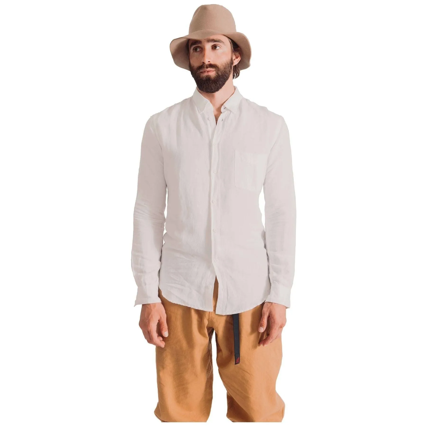 Active Linen Button Down Shirt, White