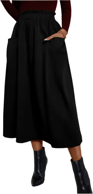 ADHOWBEW Boho Skirts for Women Casual Elastic Waist Flowy High Waist Cotton Smocked Bohemian Sexy Trendy Skirts