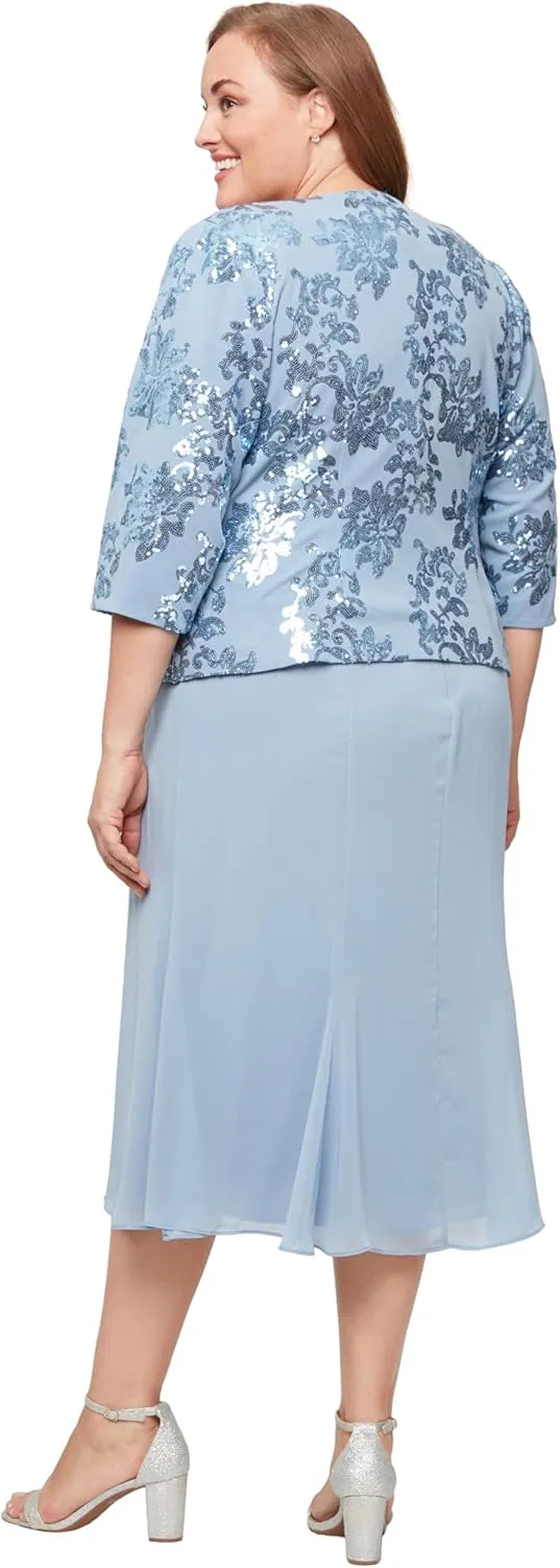 Alex Evenings Women's Tea Length Mother of The Bride Jacket Dress, Formal Events, Wedding Guest (Plus Size)