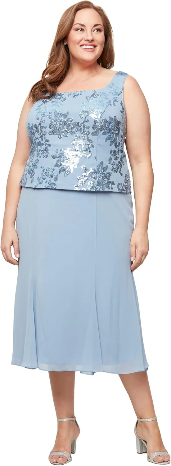 Alex Evenings Women's Tea Length Mother of The Bride Jacket Dress, Formal Events, Wedding Guest (Plus Size)