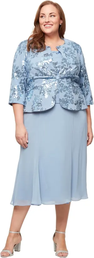 Alex Evenings Women's Tea Length Mother of The Bride Jacket Dress, Formal Events, Wedding Guest (Plus Size)