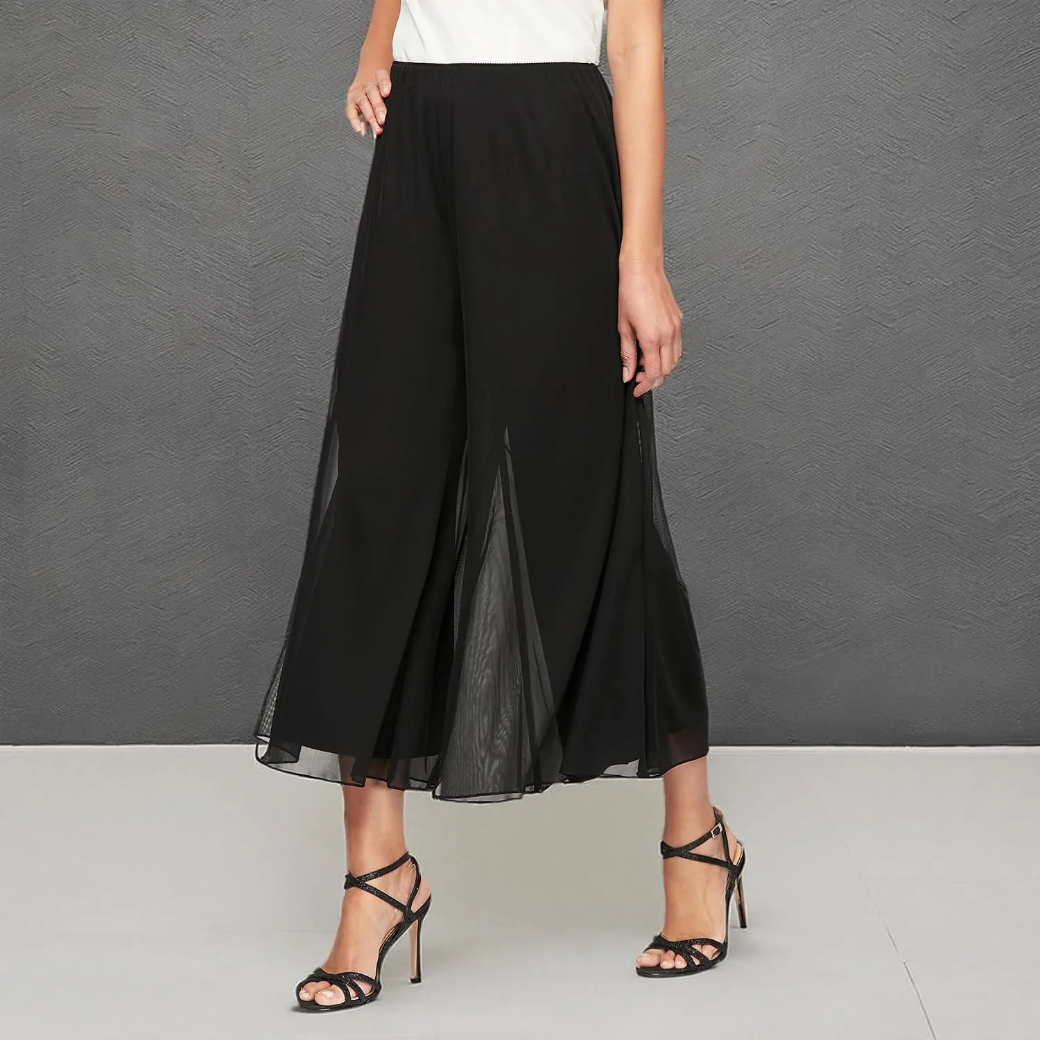 Alex Evenings Women's Wide Leg Chiffon Dress Pant for Mother of The Bride, Elegant Party Outfit (Petite and Regular Sizes)