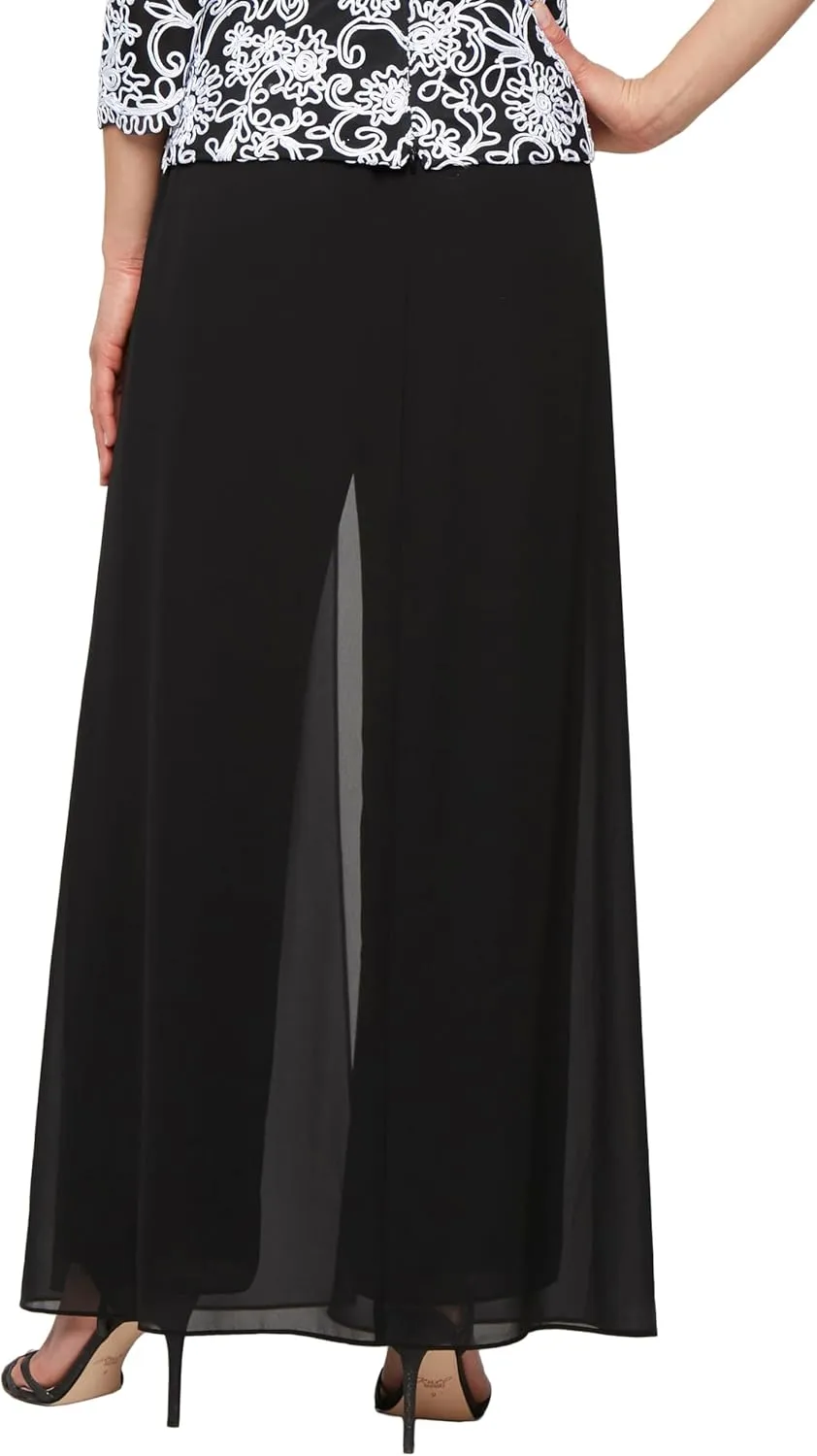 Alex Evenings Women's Wide Leg Chiffon Dress Pant for Mother of The Bride, Elegant Party Outfit (Petite and Regular Sizes)
