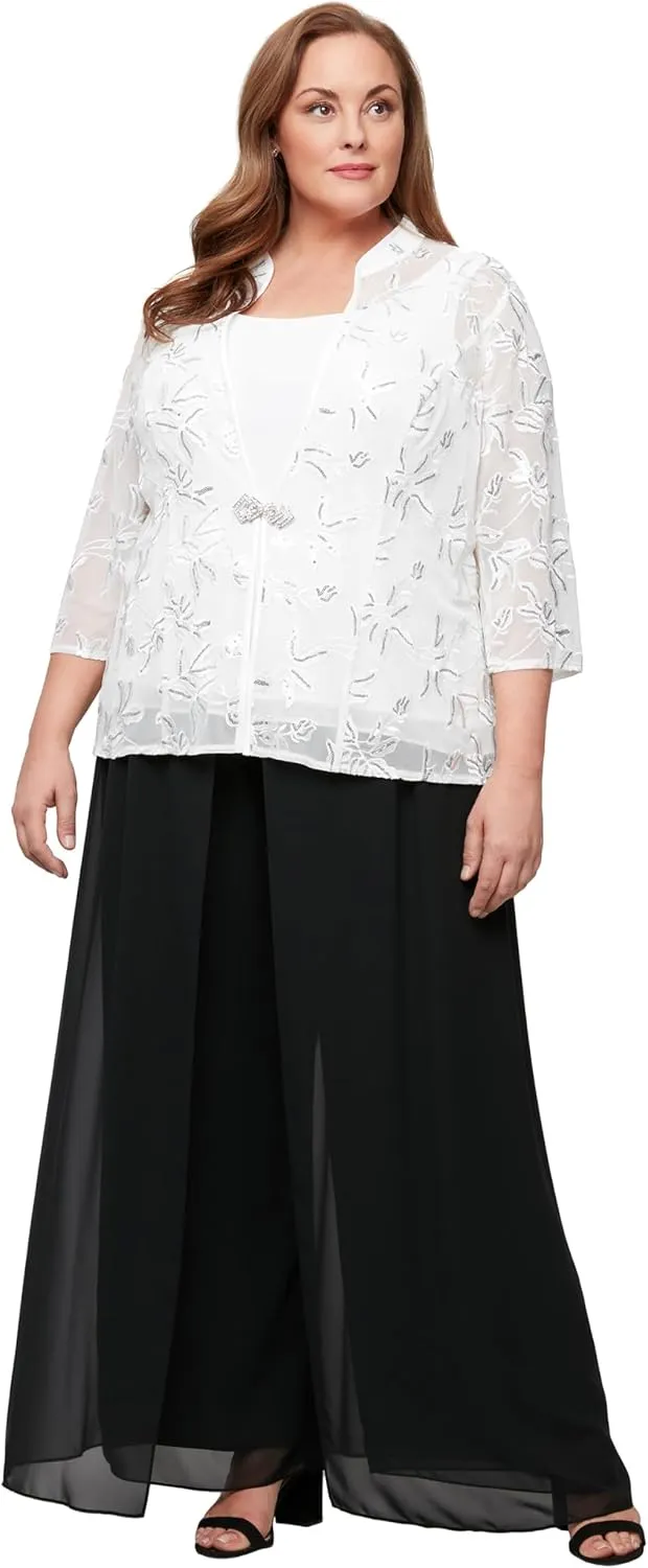 Alex Evenings Women's Wide Leg Chiffon Dress Pant for Mother of The Bride, Elegant Party Outfit (Plus Size)