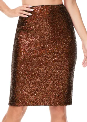 Anna-Kaci Women's High Waist Sparkly Sequins Midi Skirt Pencil Cocktail Party Skirt