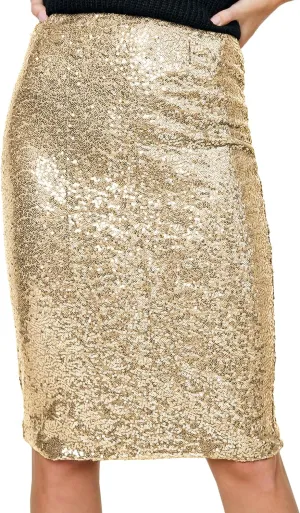 Anna-Kaci Women's High Waist Sparkly Sequins Midi Skirt Pencil Cocktail Party Skirt