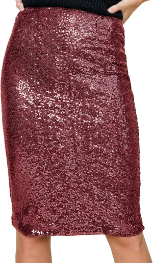 Anna-Kaci Women's High Waist Sparkly Sequins Midi Skirt Pencil Cocktail Party Skirt