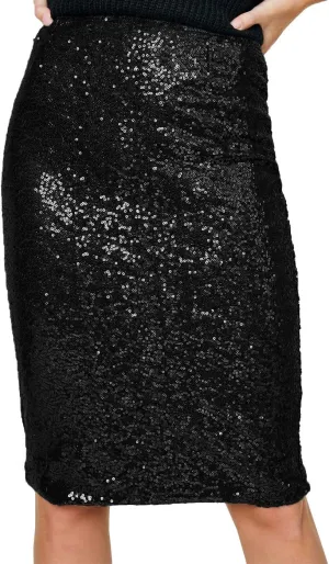 Anna-Kaci Women's High Waist Sparkly Sequins Midi Skirt Pencil Cocktail Party Skirt