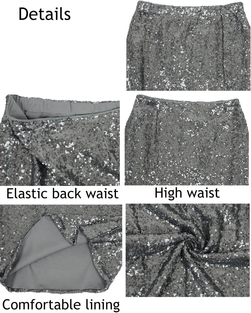 Anna-Kaci Women's High Waist Sparkly Sequins Midi Skirt Pencil Cocktail Party Skirt