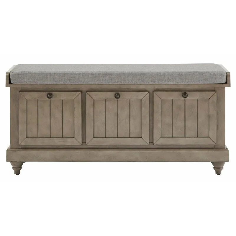 Antique Gray Hemmer Upholstered Flip Top Storage Bench Pulling Double Duty As A Sitting and Storage Area for your Entryway or Bedroom
