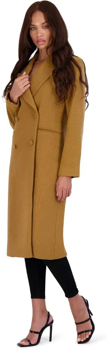 Avec Les Filles Womens Double Breasted Tailored Wool Blend Coat with Peak Lapel