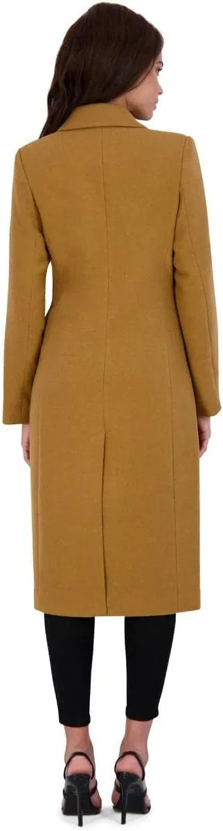 Avec Les Filles Womens Double Breasted Tailored Wool Blend Coat with Peak Lapel