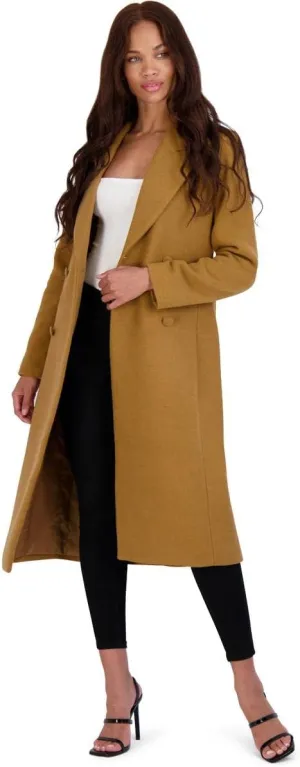 Avec Les Filles Womens Double Breasted Tailored Wool Blend Coat with Peak Lapel