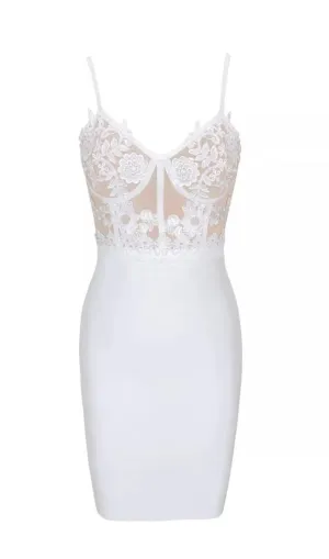 BANDAGE LACE STRAPPY MINI DRESS IN WHITE