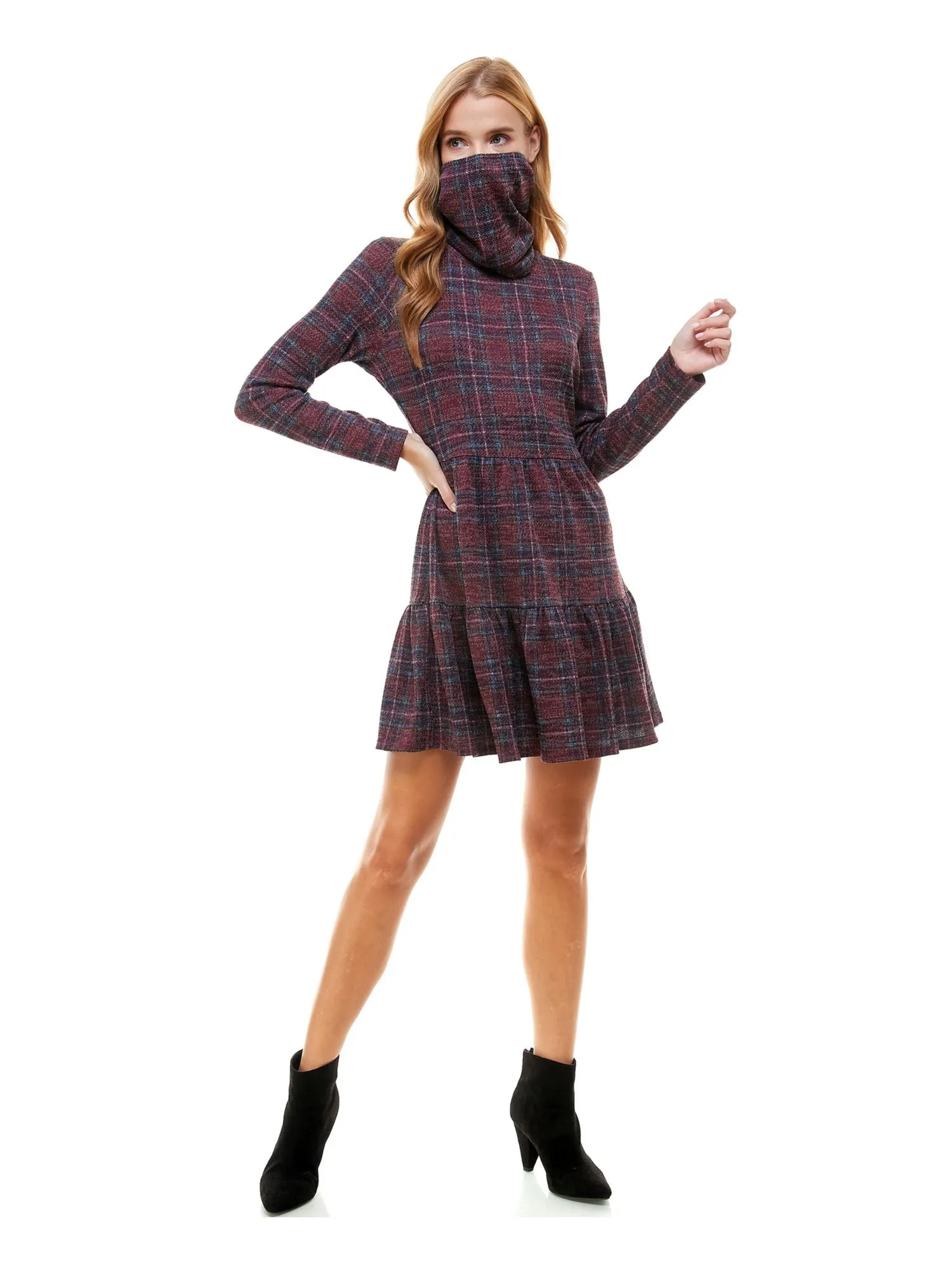BEBOP Womens Plaid Jewel Neck Short Drop Waist Dress