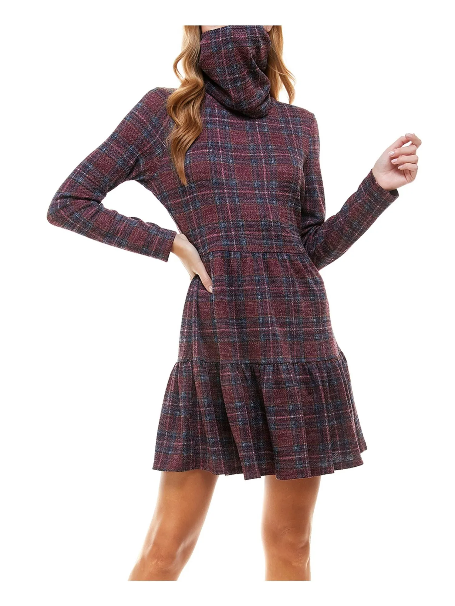 BEBOP Womens Plaid Jewel Neck Short Drop Waist Dress