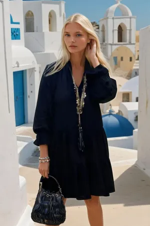 Black Cotton Tiered Loose Dress
