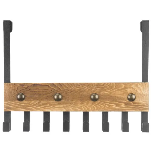 Black Metal & Burnt Wood Over-The-Door Rack