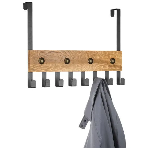 Black Metal & Burnt Wood Over-The-Door Rack