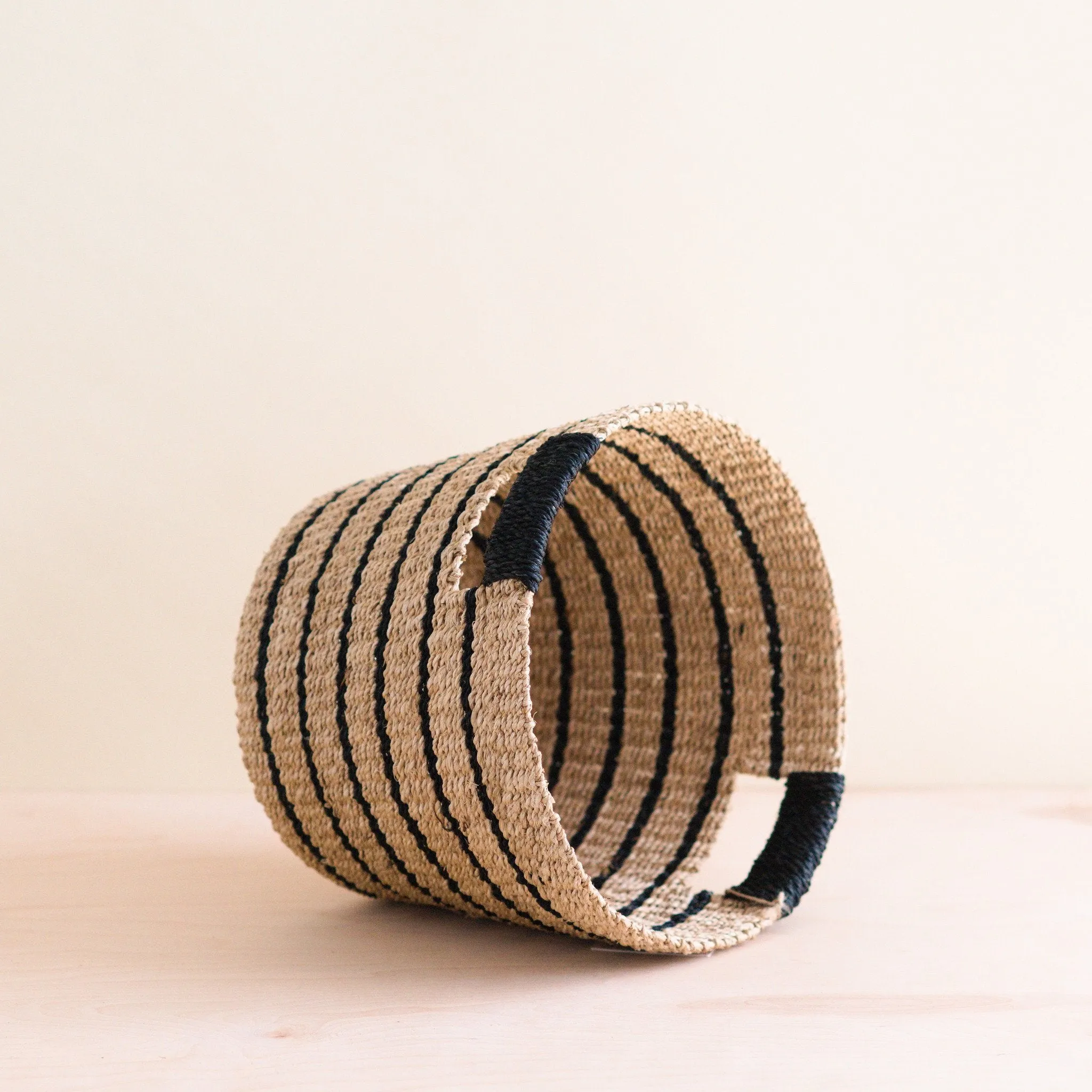 Black   Natural Striped Tapered Basket - Modern Baskets
