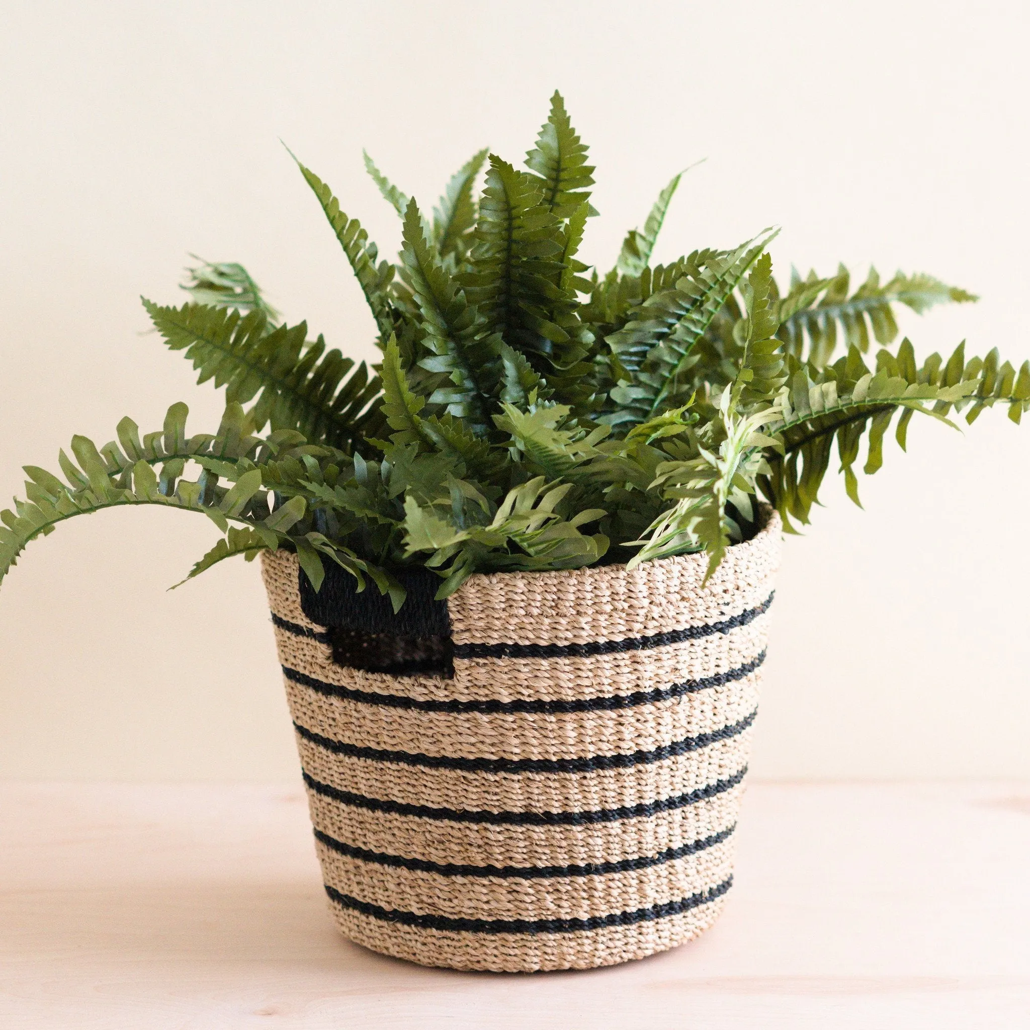 Black   Natural Striped Tapered Basket - Modern Baskets
