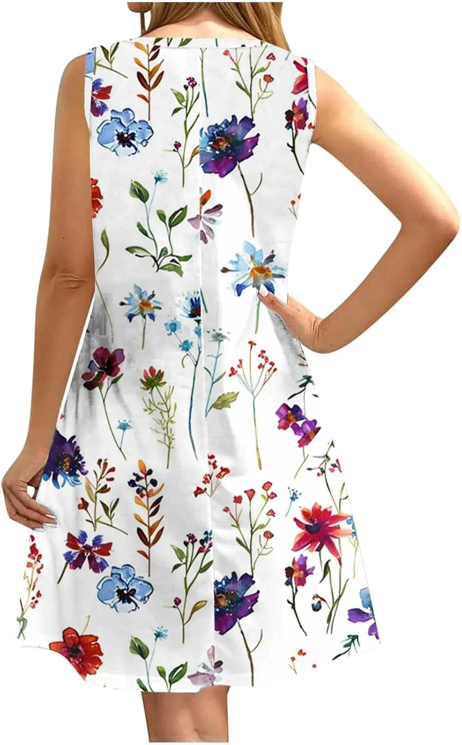 Boho Floral Dresses Womens Sleeveless Hollow Crewneck Midi Dress, Plus Size Dresses for Curvy Women Beach Sundress