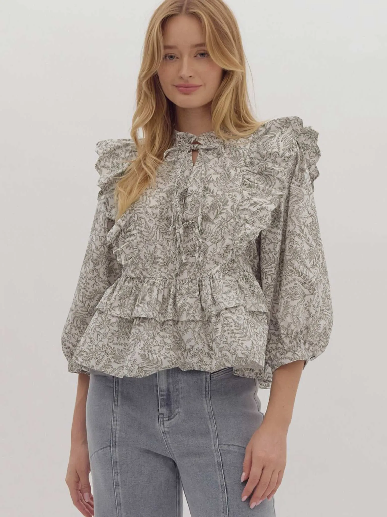 Botanical Print Peplum Top