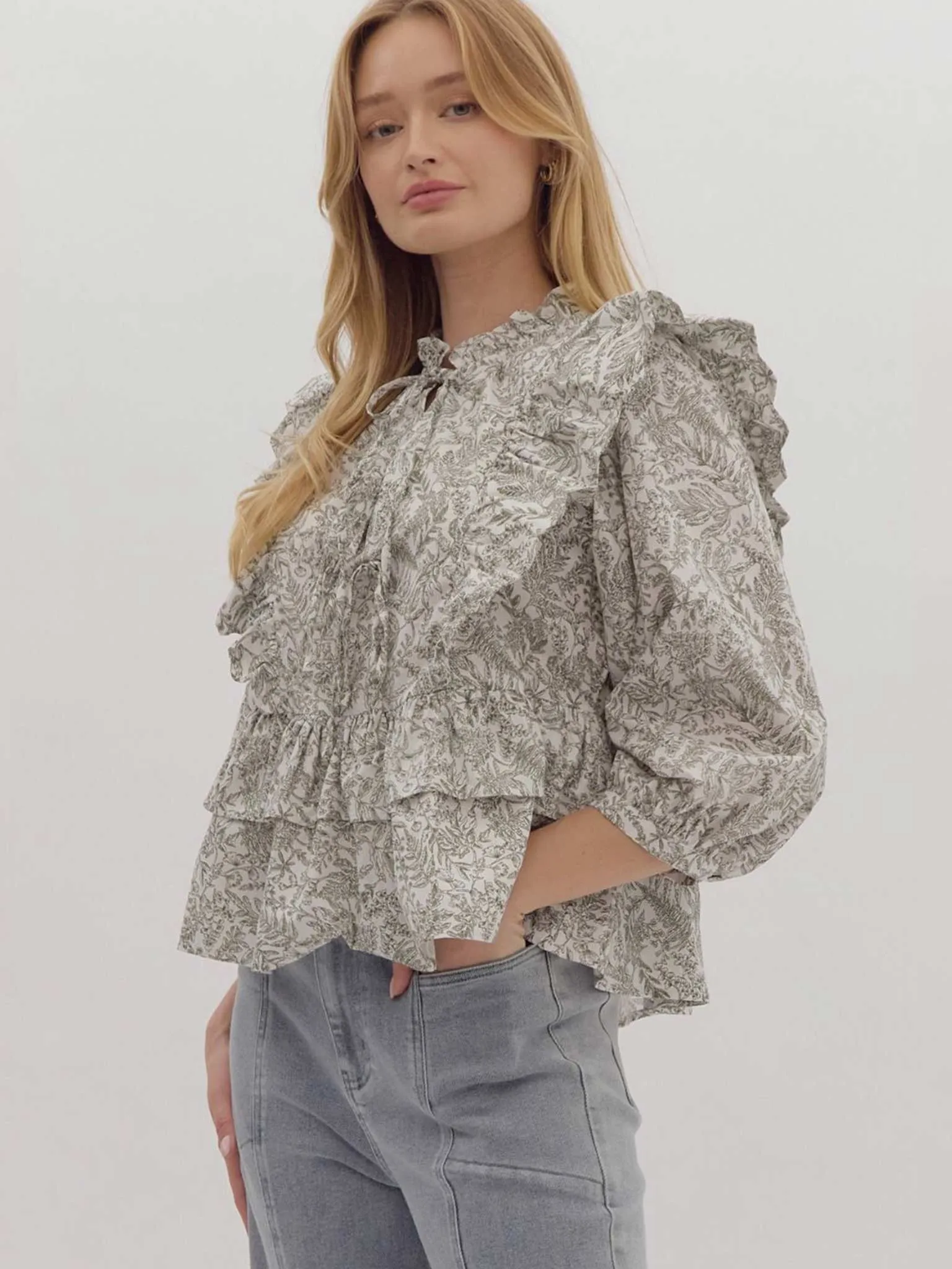 Botanical Print Peplum Top