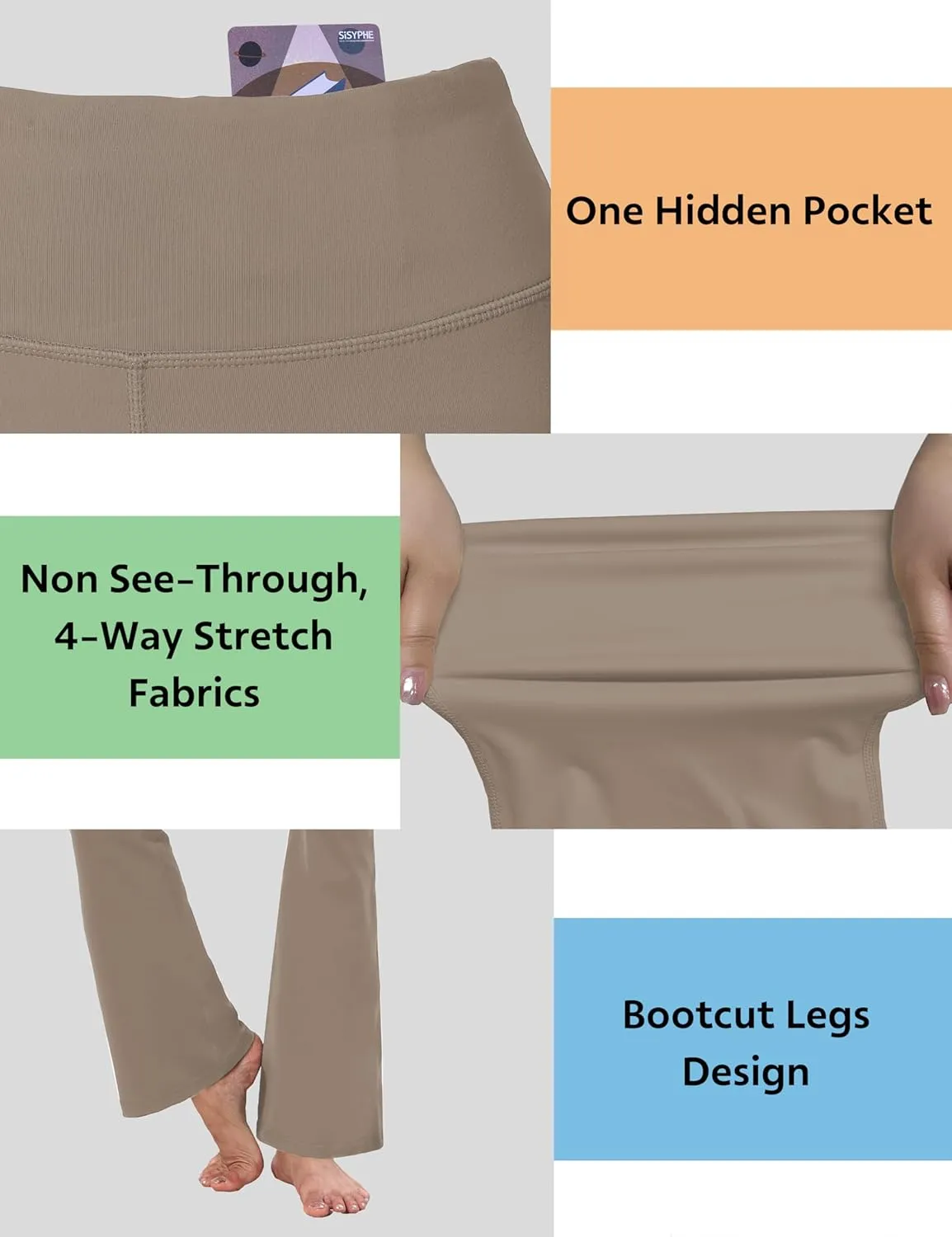 BUBBLELIME 29"/31"/33"/35" 3 Styles Women's Bootcut Yoga Pants Basic/Back Pockets High Waist Workout Tummy Control Flare